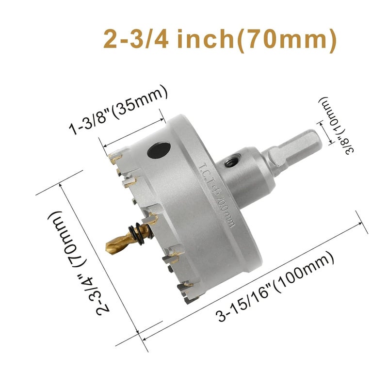dashap 2-3/4''(70mm) TCT Hole Saw Kit,Tungsten Carbide Hole Saw Drill Bit with Titanium-Plated Pilot Drill bit for Hard Metal,Alloy,Aluminum,Stainless Steel,Plastic,Iron - Image 2